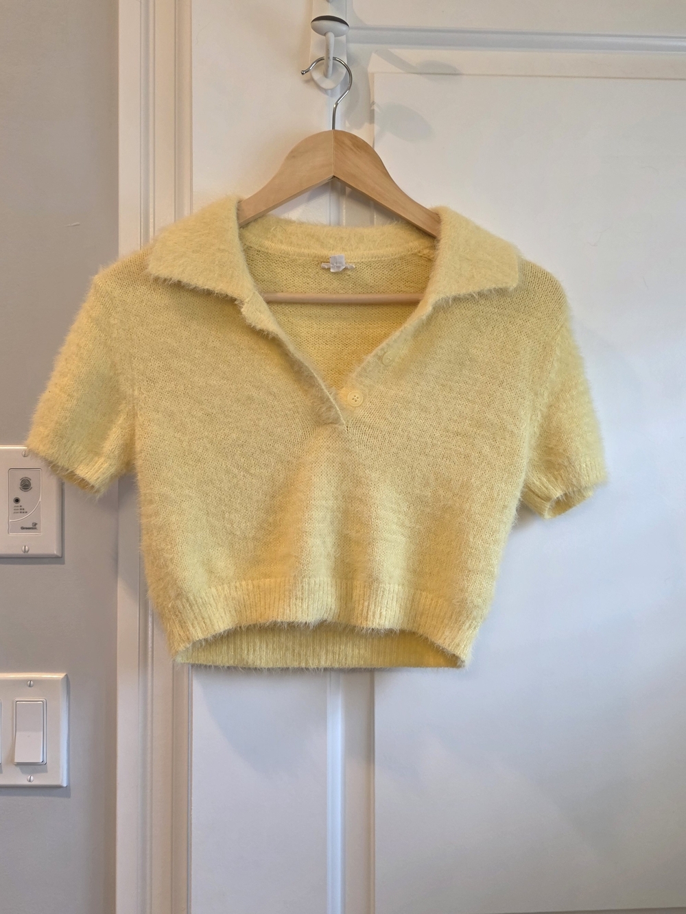 Garage Fuzzy Cropped Polo Top in Yellow